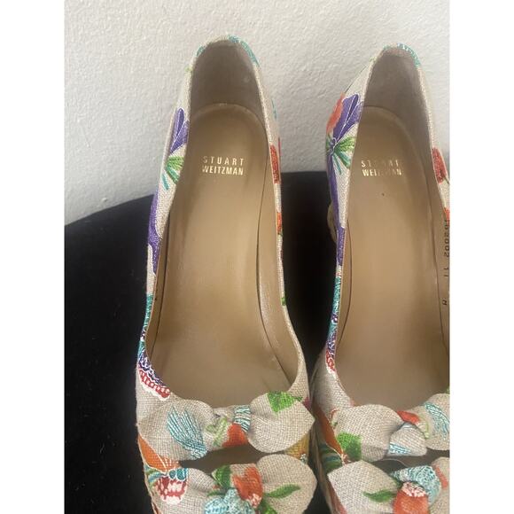 Stuart Weitzman shoes peep toe canvas floral espadrilles size 11 M - Picture 3 of 7
